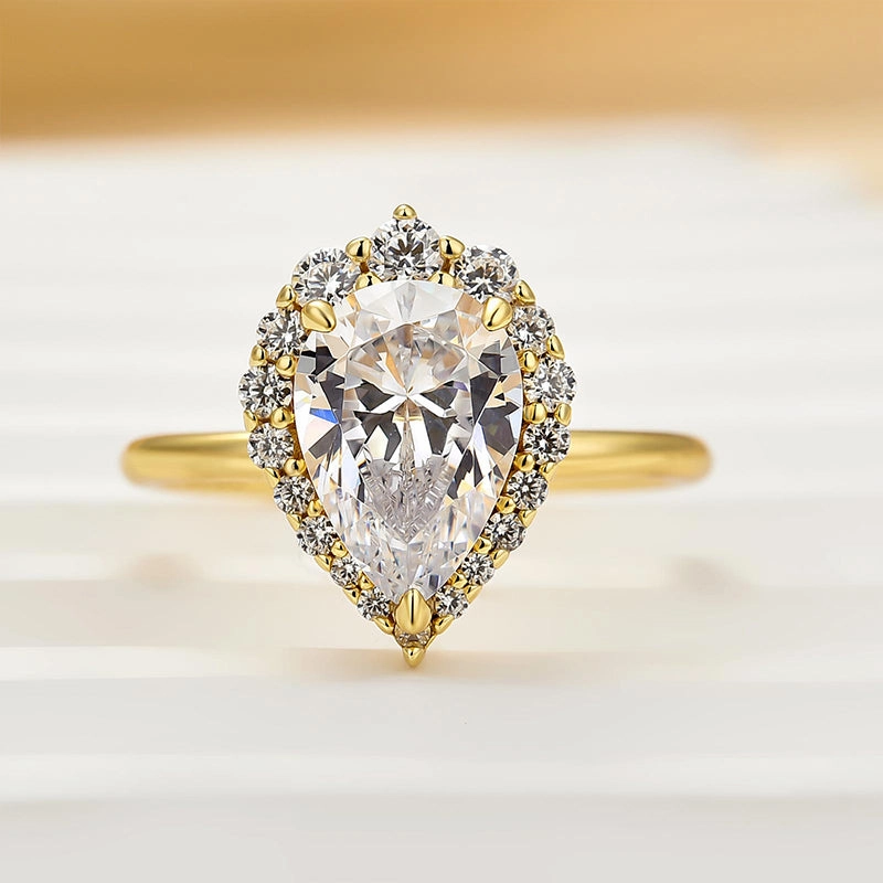 Seasonal Look Louily Vintage Halo Pear Cut Engagement Ring