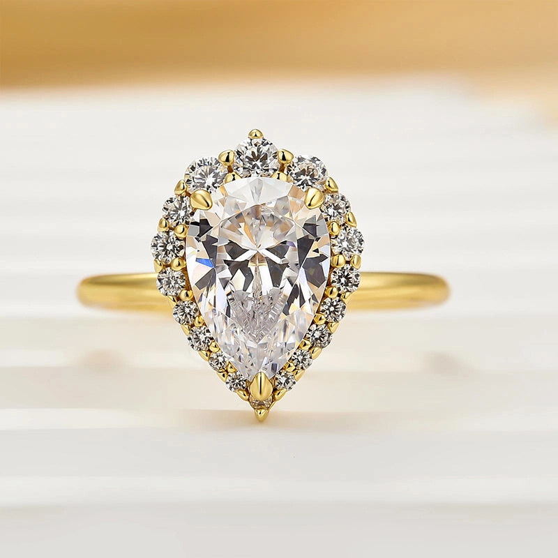 Louily Vintage Halo Pear Cut Engagement Ring Essential Jewelry