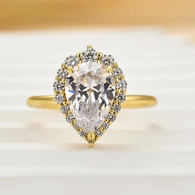 Sturdy Adornment Fun Accent Louily Vintage Halo Pear Cut Engagement Ring