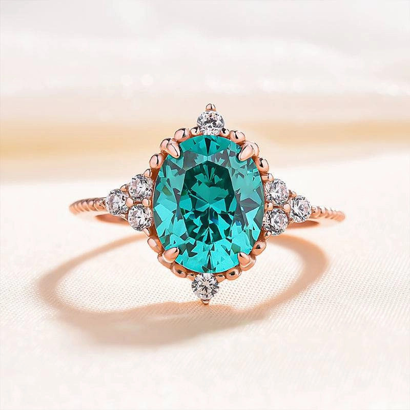 Machine made Friendship Gift Louily Vintage Rose Gold Oval Cut Paraiba Tourmaline Engagement Ring In Sterling Silver