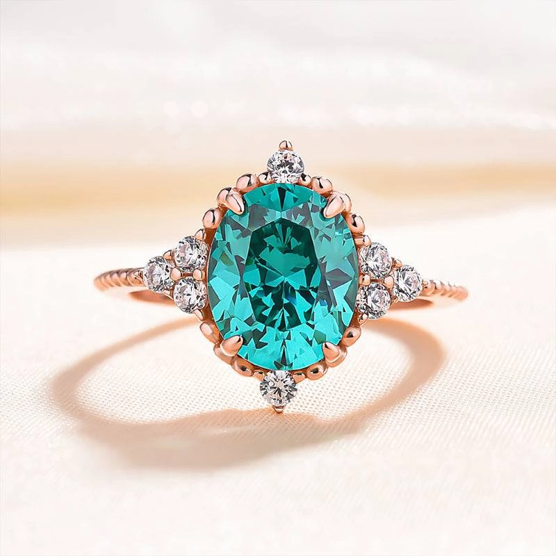 Louily Vintage Rose Gold Oval Cut Paraiba Tourmaline Engagement Ring In Sterling Silver Sophisticated Finish Holiday look