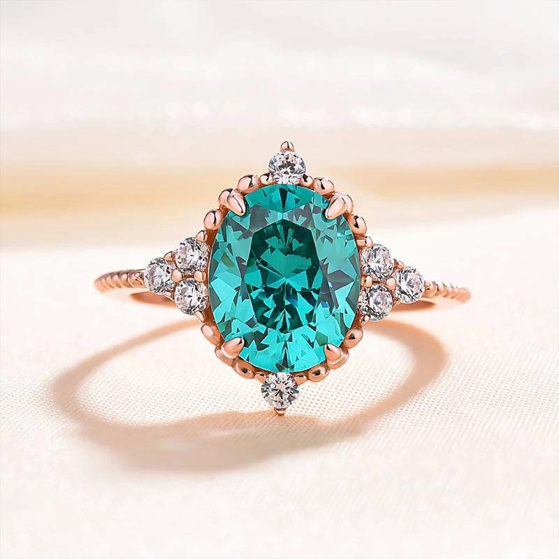 Louily Vintage Rose Gold Oval Cut Paraiba Tourmaline Engagement Ring In Sterling Silver Budget Craft light texture