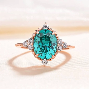 Contemporary Craft Louily Vintage Rose Gold Oval Cut Paraiba Tourmaline Engagement Ring In Sterling Silver