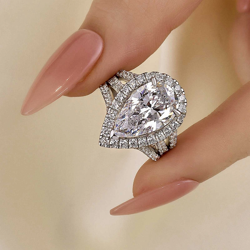 Personal Gift Louily Vintage Split Shank Halo Pear Cut Engagement Ring In Sterling Silver