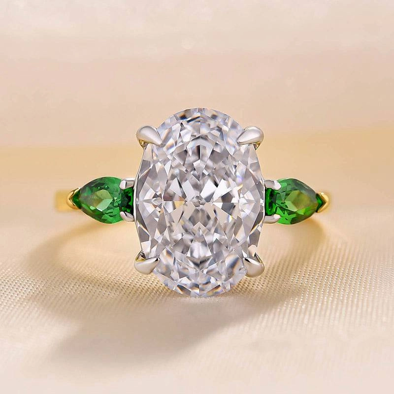 country style Louily Vintage Two-Tone Oval Cut Three Stone Engagement Ring In Sterling Silver