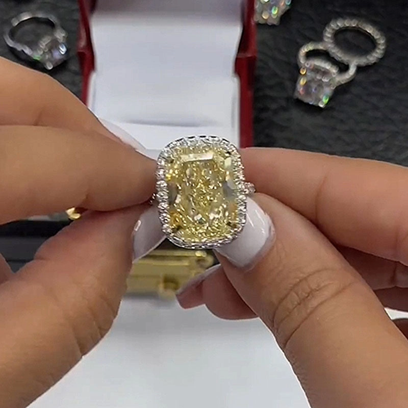 Bold Insignia Louily Yellow Stone Halo Cushion Cut Engagement Ring