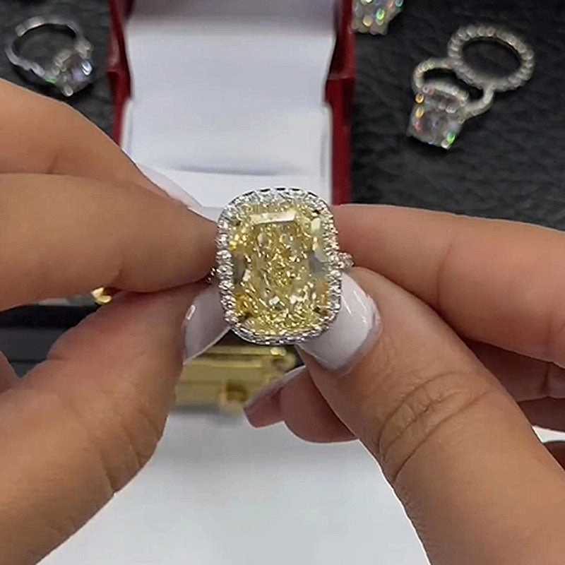 Louily Yellow Stone Halo Cushion Cut Engagement Ring Petite Accessory Pastel Shade