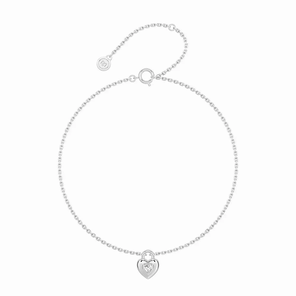 Love Lock Heart Bracelet with Solitaire Moissanite Charm Pleasant Trip