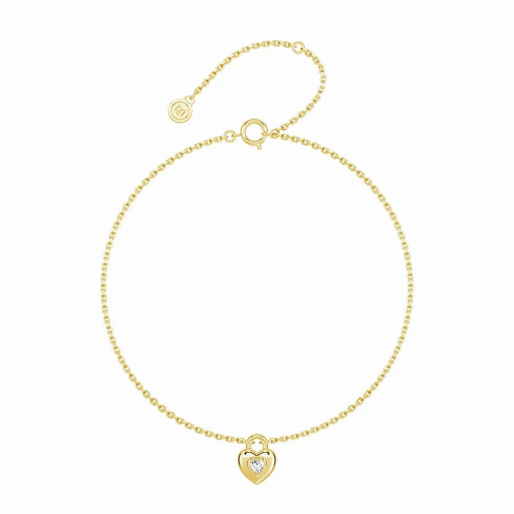 Love Lock Heart Bracelet with Solitaire Moissanite Charm Legacy Continued Packaged Elegantly