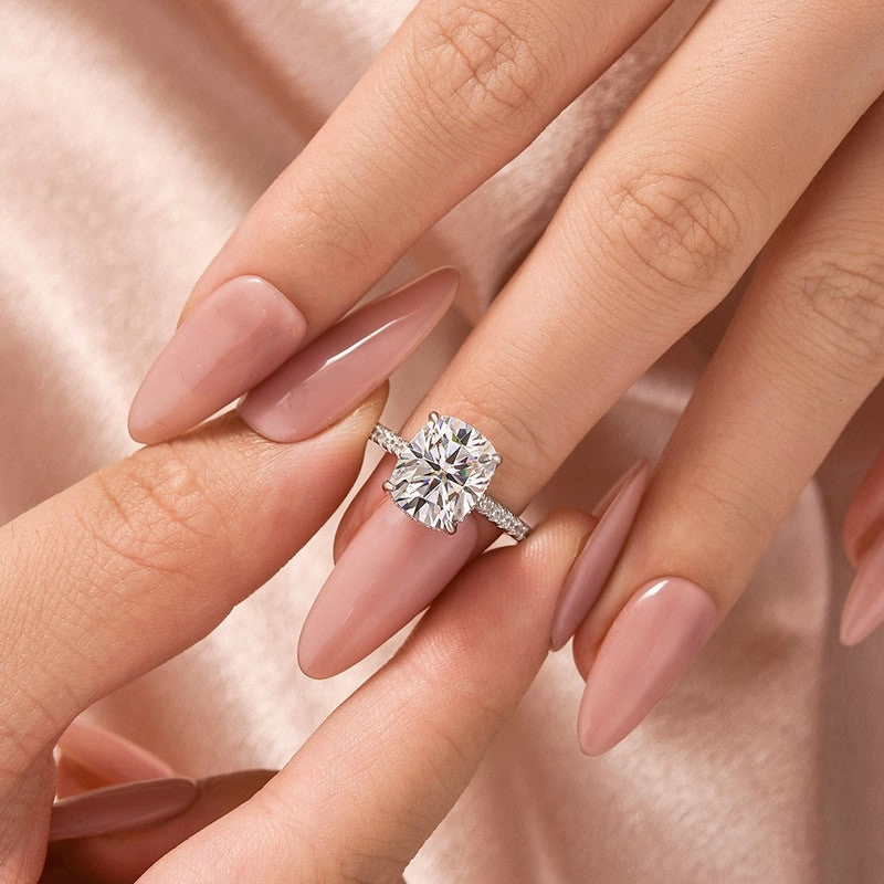 Moissanite Hidden Halo 4.0Ct Cushion Cut White Gold Engagement Ring Cozy Look Beautiful Accessory