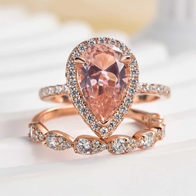 Louily Rose Gold Halo Pear Cut Synthetic Morganite Wedding Set DIY Maintenance Weekend Style