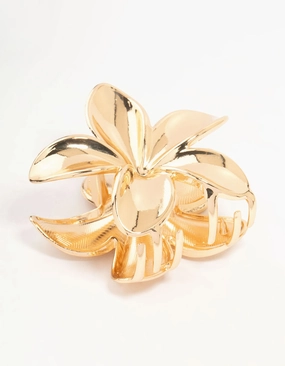 Gold Frangipani Hair Claw Clip Sleek Shape Exclusive Treasures