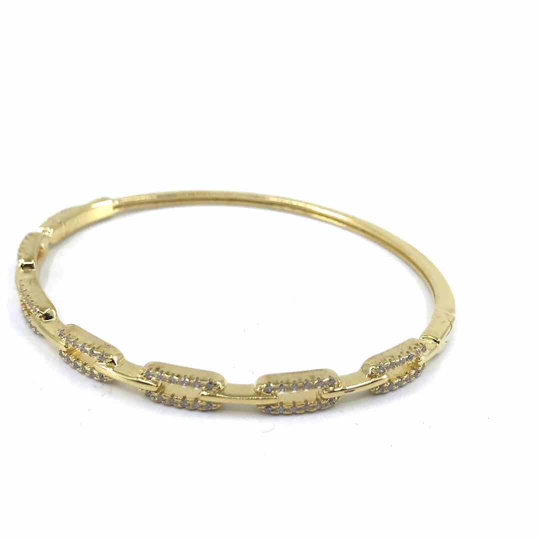 Sterling Silver Link Bangle Bracelet Contemporary Feature Gloss Shine