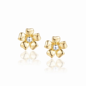Gold Plated Surgical Steel Flower With Center Rhodium Ball Stud Earrings Fashion Glow