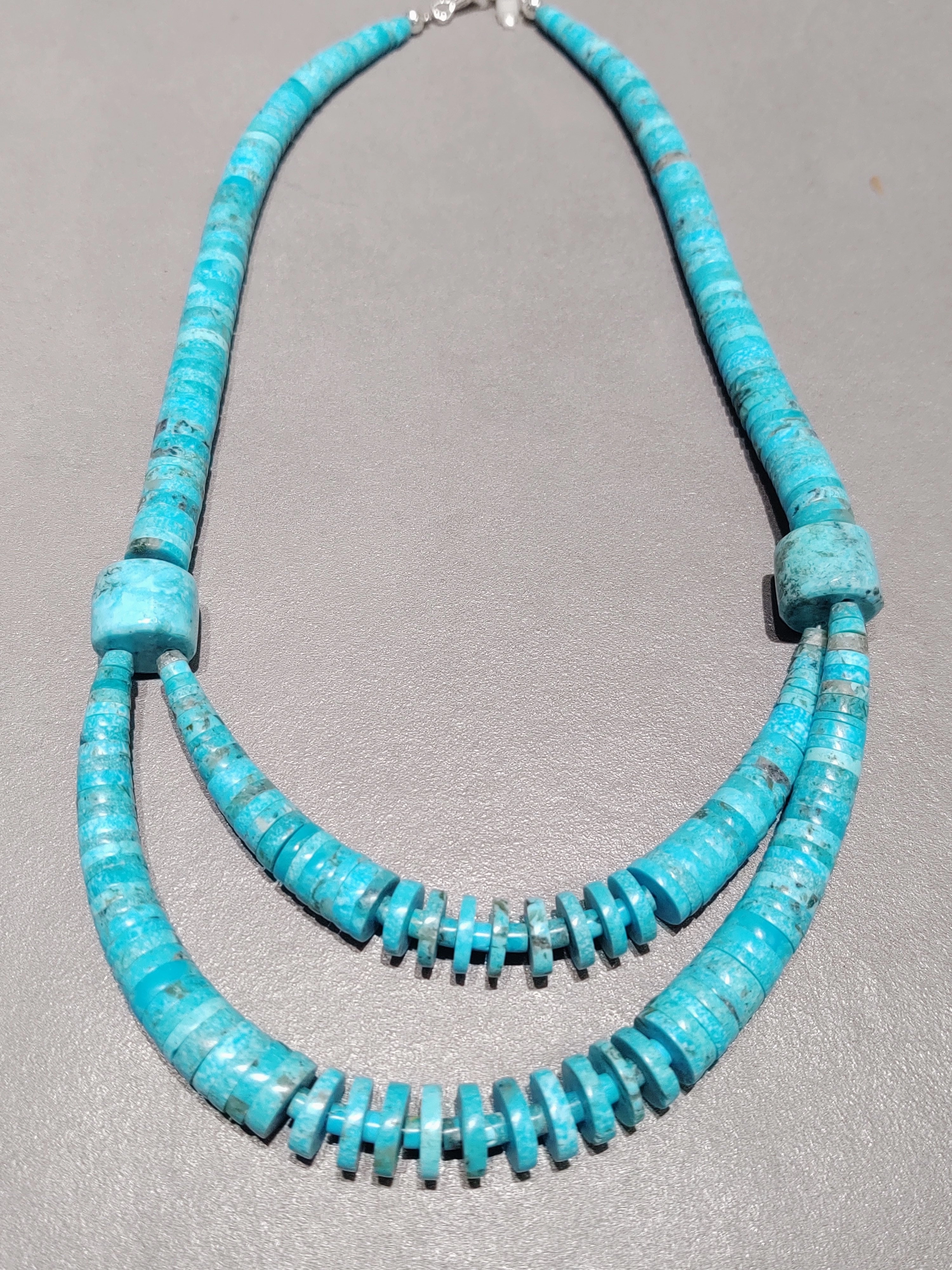 Lupe Lovato Kewa Kingman Turquoise Bob Necklace Handmade Native American Sleek Style Radiant Finish