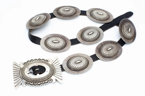 Thomas Curtis Navajo Handmade Sterling Silver Concho Belt Styled Finish Crisp Lines