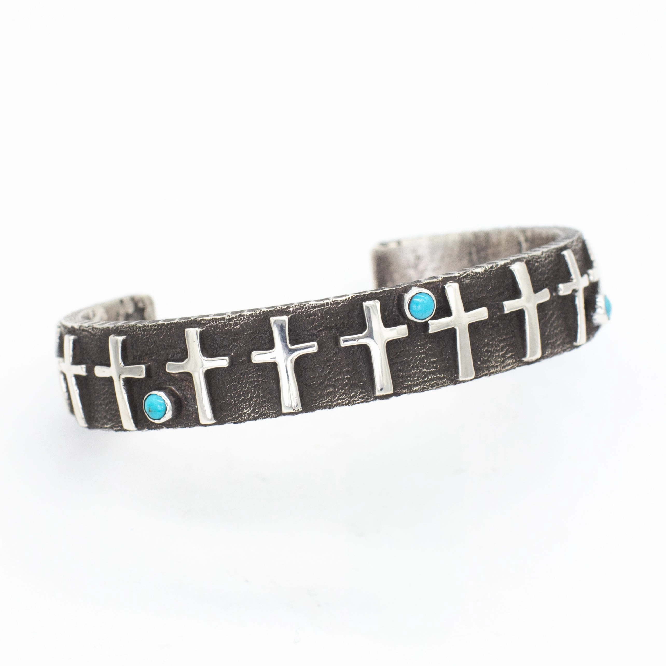 Ernest Rangal Navajo Handmade Tufa Cast Sterling Silver Turquoise Cuff Bracelet Impeccable Finish
