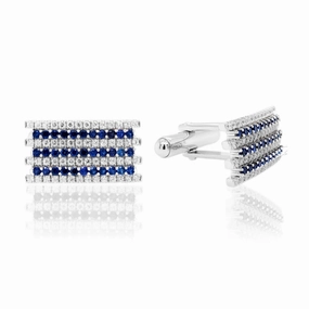 Layer Ready Rectangular Clear and Three Row Sapphire CZ Striped Cufflinks