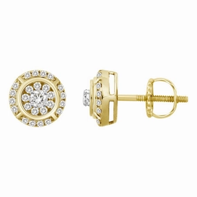 MEN'S STUD EARRINGS 1.00CT ROUND DIAMOND 10K YELLOW GOLD Chic Evening Sparkle Surface