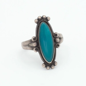 Navajo Handmade Sterling Silver Turquoise Ring (Hallmark Unknown) (Size 6) Cool Form