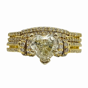 Daily Essentials 1.40 ctw yellow gold heart diamond engagement ring & matching band