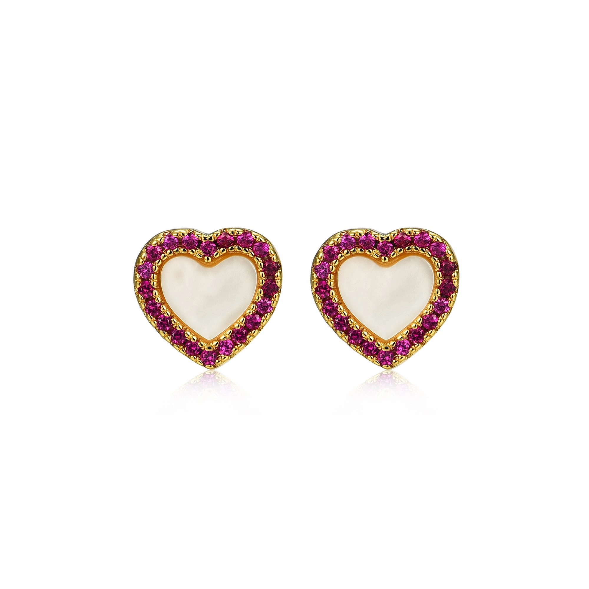 Shiny Texture Vibrant Shine Pieces Gold Plated Surgical Steel Pretty and Colorful Heart Stud Earrings