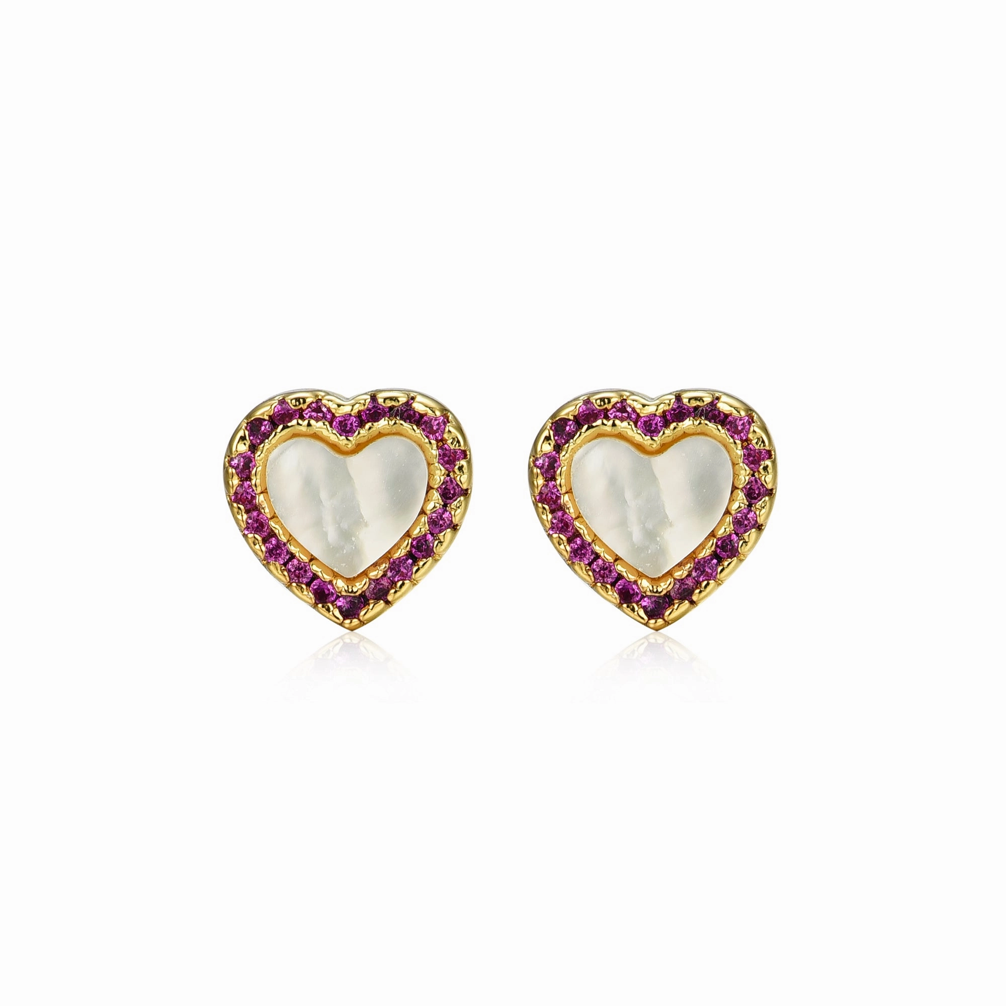 Gold Plated Surgical Steel Pretty and Colorful Heart Stud Earrings Close Up Holiday Gift