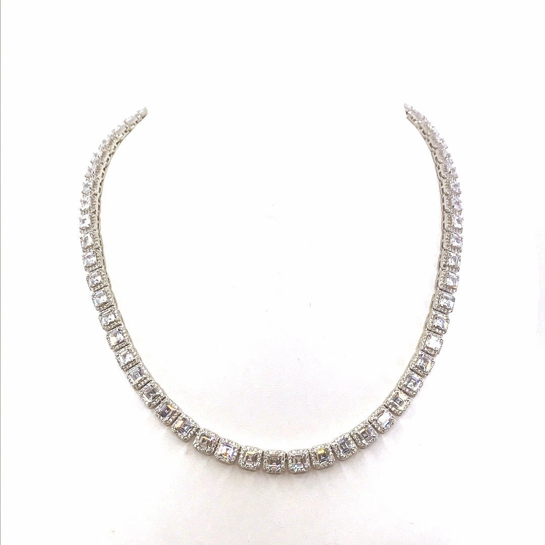 Sterling Silver Square CZ Necklace Daily Fashion