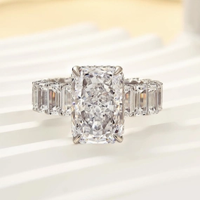 Luxurious 5.0 Carat Radiant Cut Engagement Ring With Emerald Cut Band Classic Creation Unique Piece