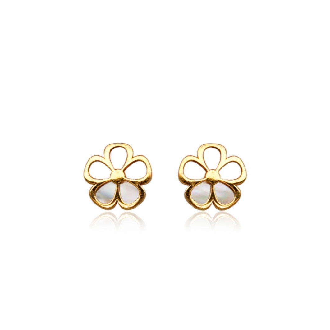 Feminine Glow 14k Gold Mother of Pearl Small Flower Stud Earrings
