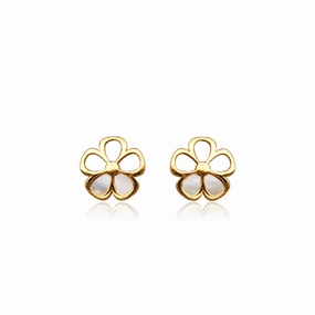 Feminine Glow 14k Gold Mother of Pearl Small Flower Stud Earrings