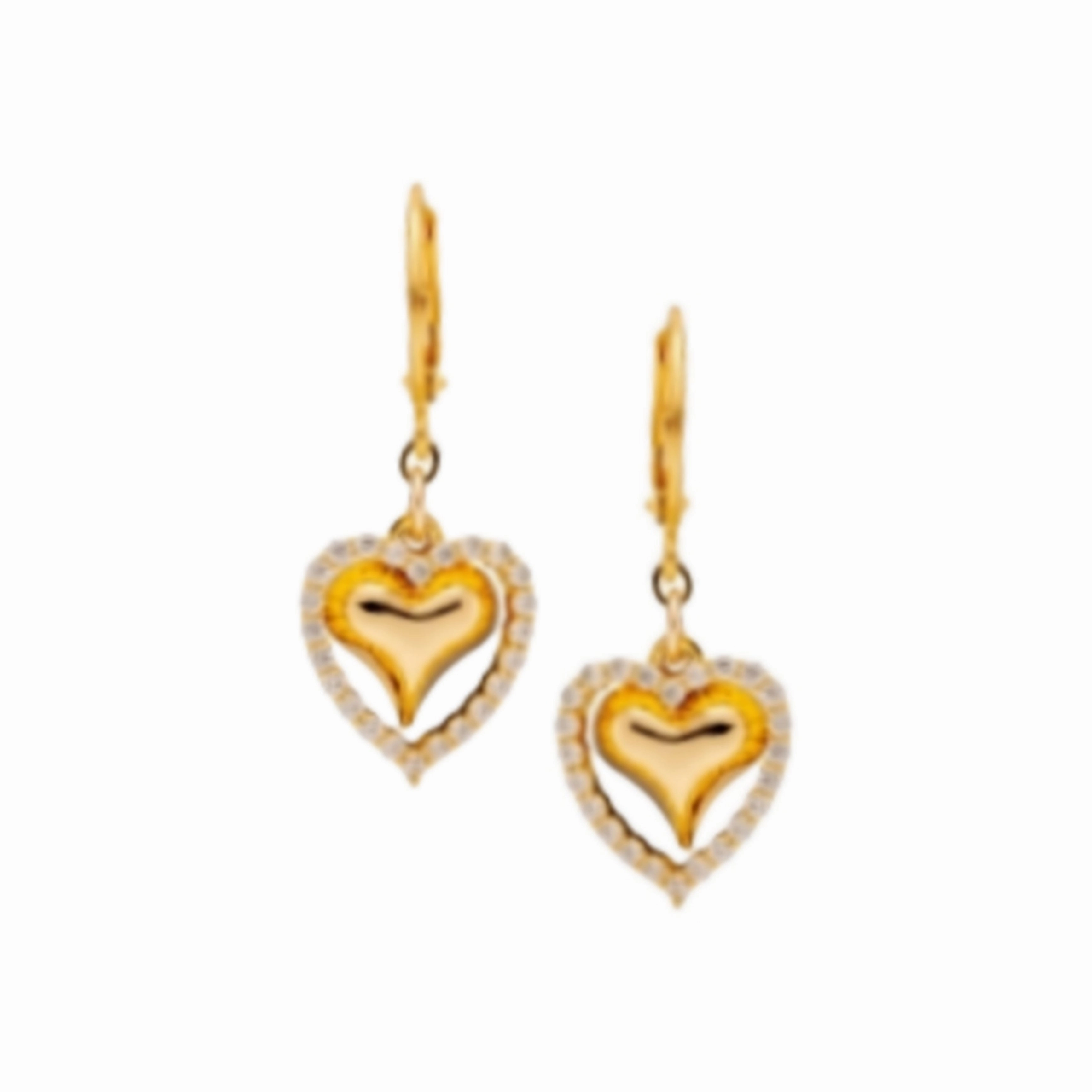Surgical Steel Open CZ Heart With Inside Puffy Heart Earring Sculptural Feel Bright Reflection