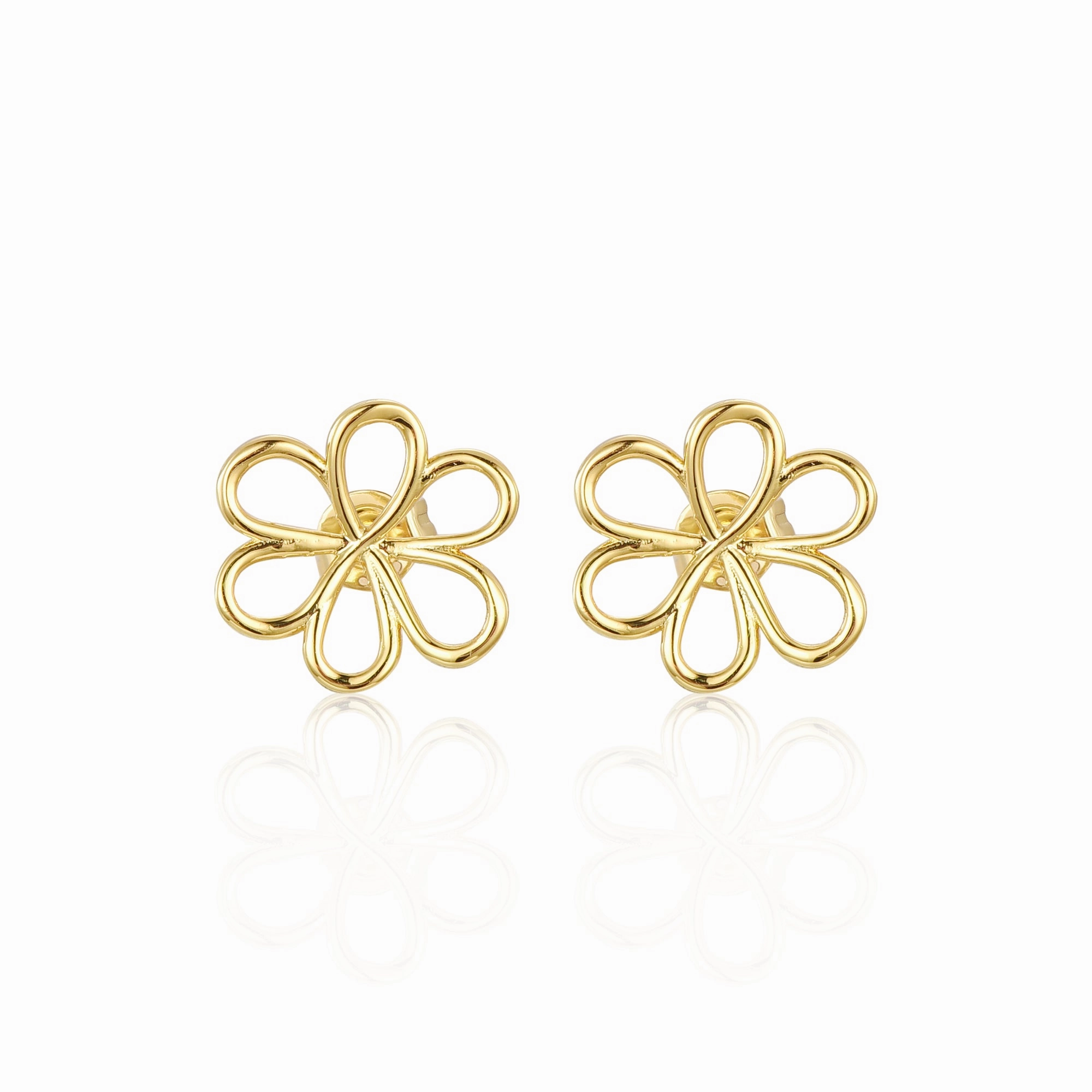 Gold-plated Surgical Steel Outline Flower Stud Earrings Classy Accent Accent Detail