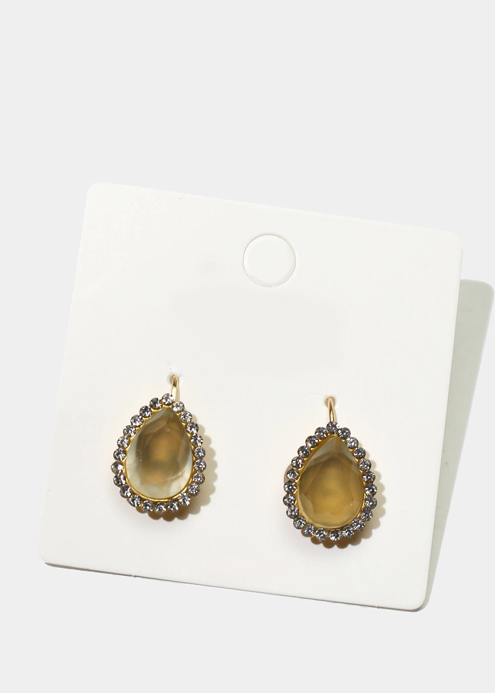 Style Essential Shimmering Glow Rhinestone-Studded Teardrop Gemstone Earrings