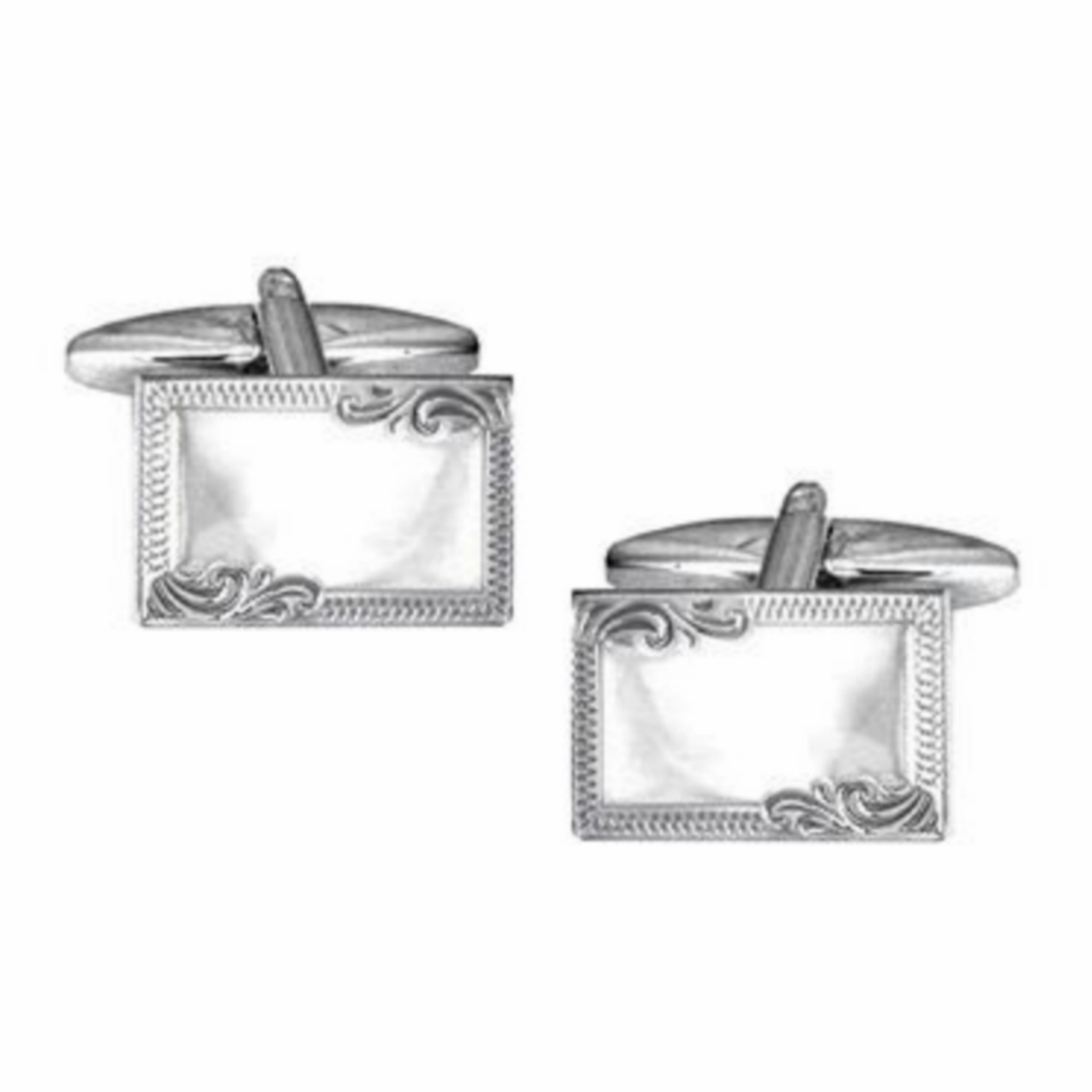 Sterling Silver Rectangle Engraved Edge Hallmarked Cufflinks Polished Accent