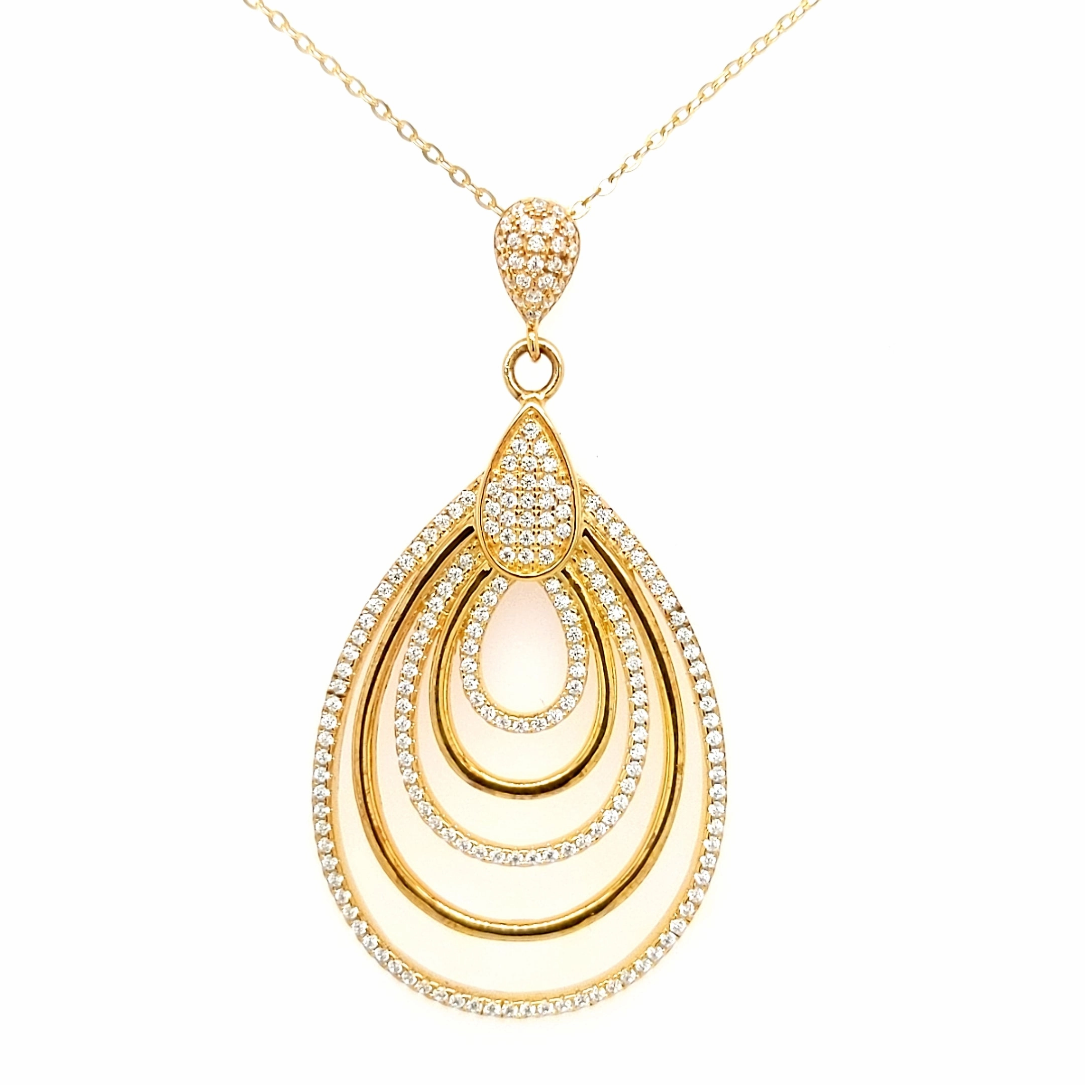 Charming Jewelry Pieces Timeless Match Sterling Silver Gold Plated Teardrop With CZ Pendant Necklace