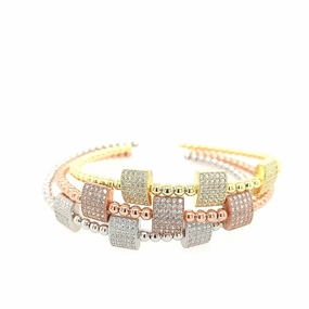 All Day Style Subtle Glow Sterling Silver Micropave CZ Squares Bangle Cuff Bracelet