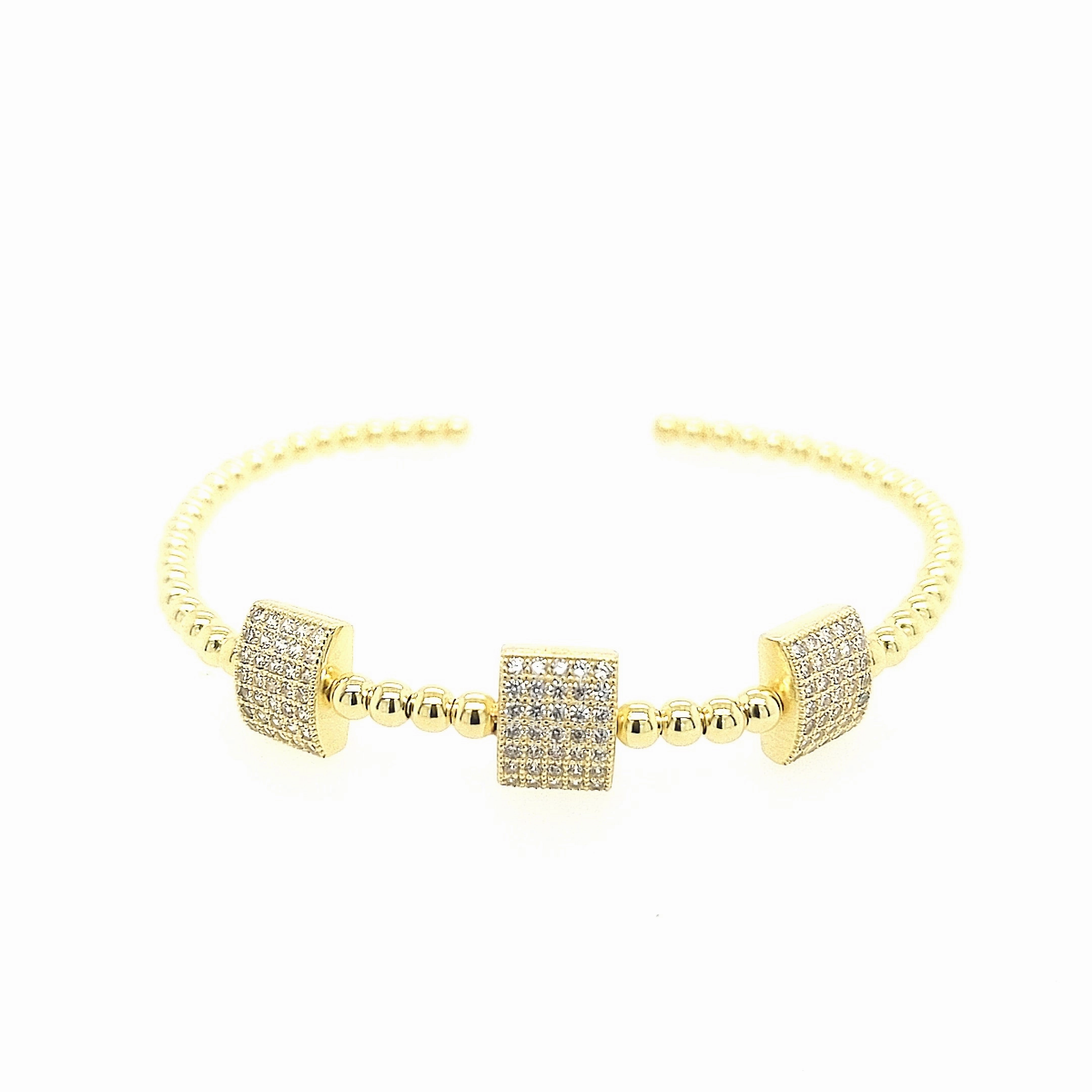 Sterling Silver Micropave CZ Squares Bangle Cuff Bracelet Sparkling Style