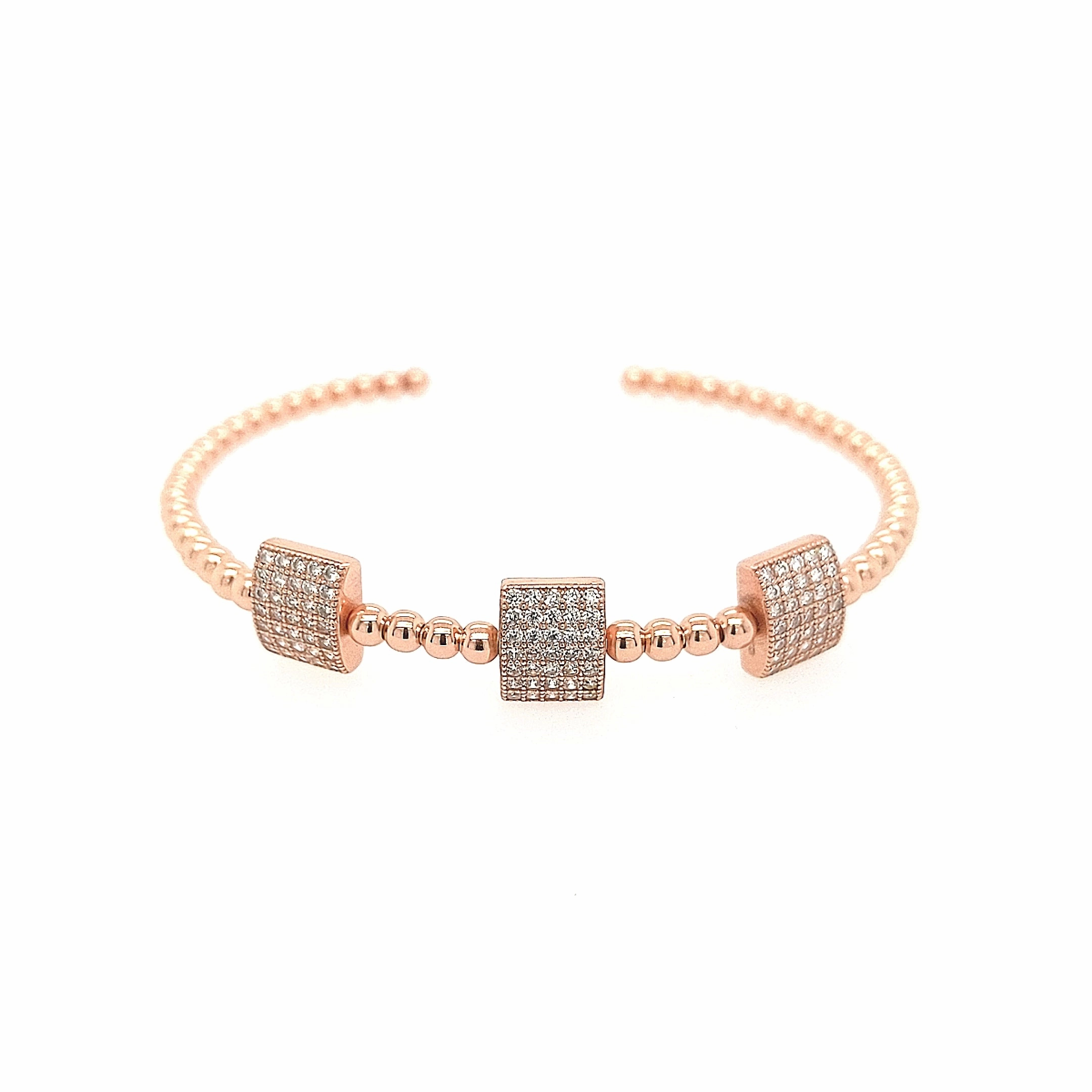 Sterling Silver Micropave CZ Squares Bangle Cuff Bracelet Trend Forward