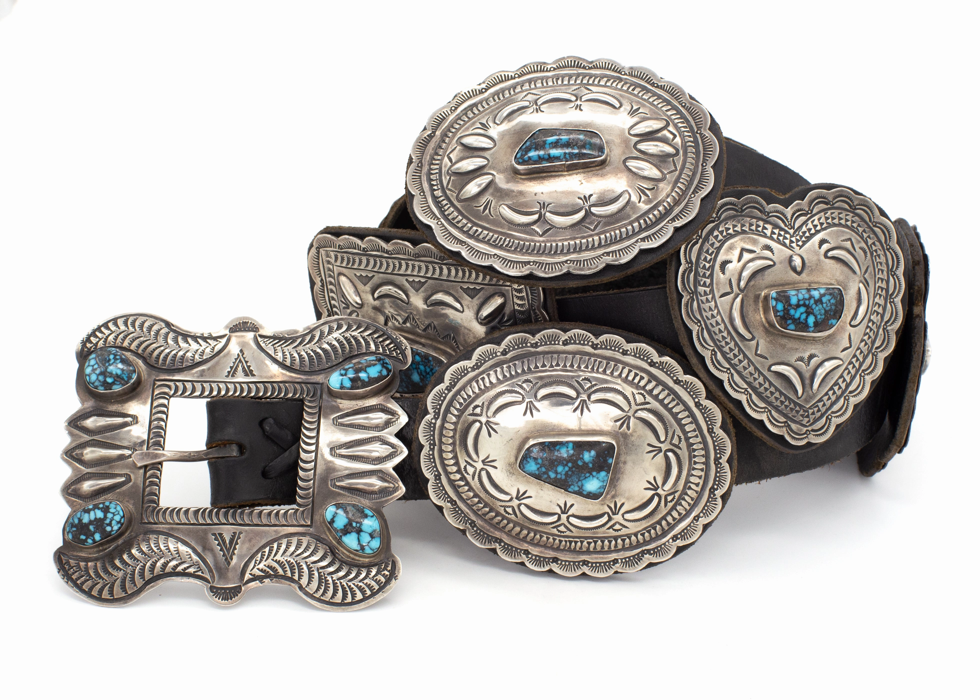Geraldine Yazzie Navajo Handmade Natural Bizbee Turquoise Sterling Silver Concho Belt Minimal Piece