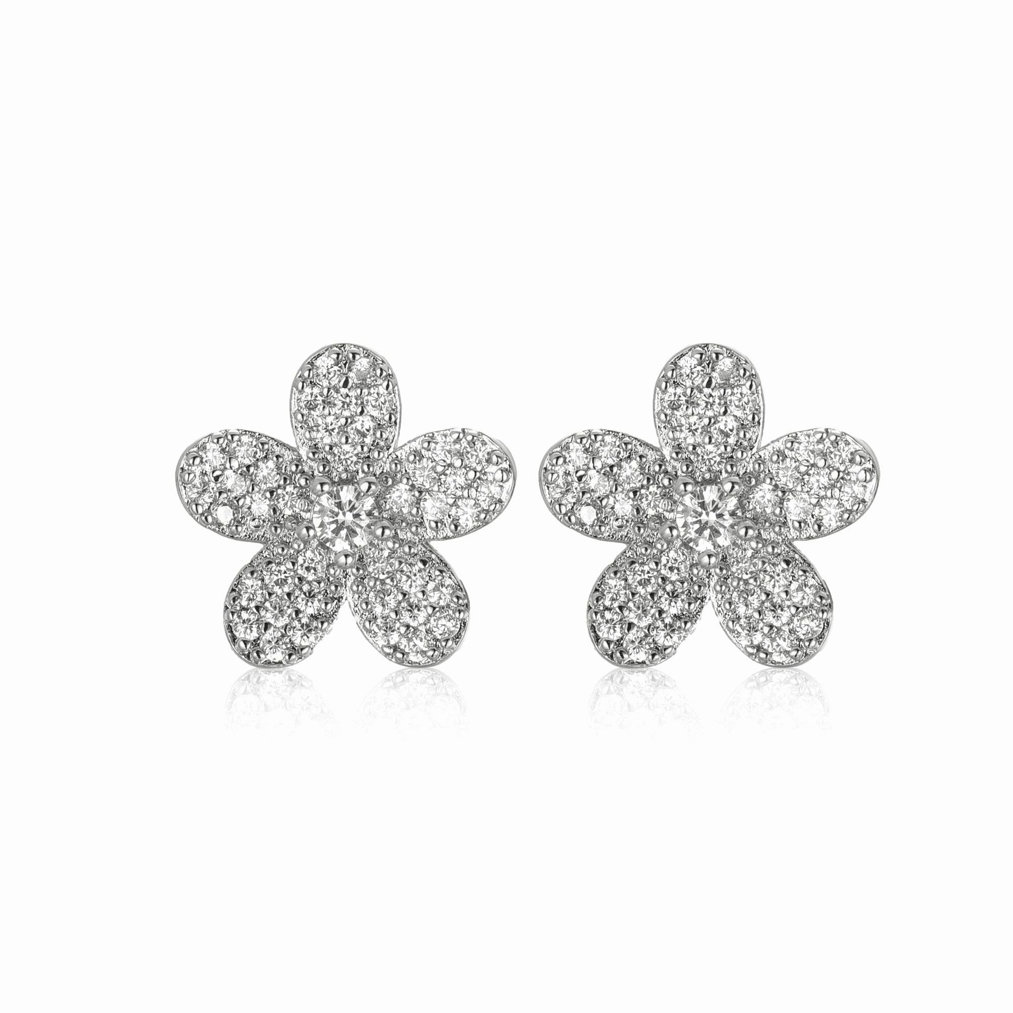 Trend Look Surgical Steel 5 Petal Micropave Flower Stud Earrings