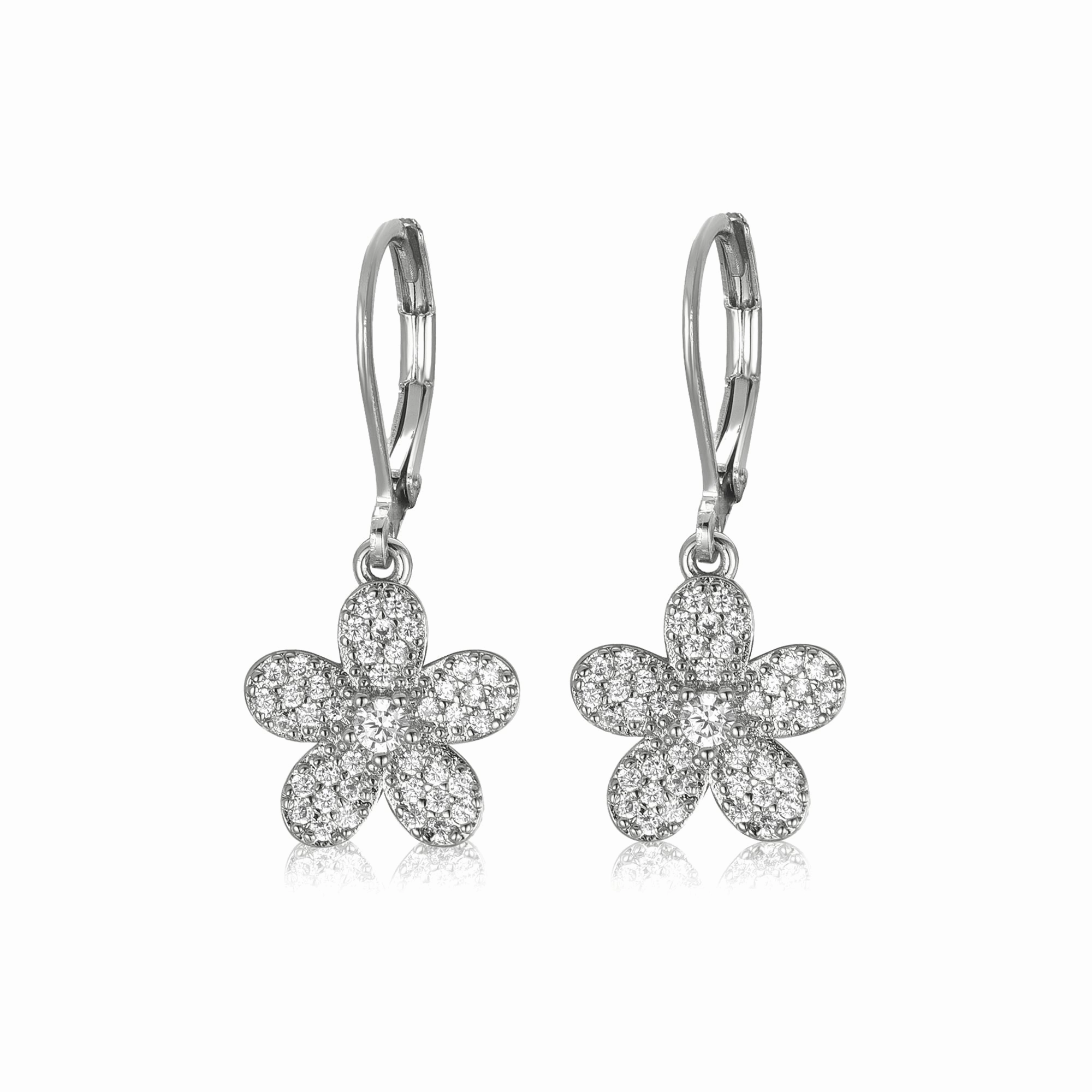 Romantic Date Surgical Steel 5 Petal Micropave Flower Stud Earrings