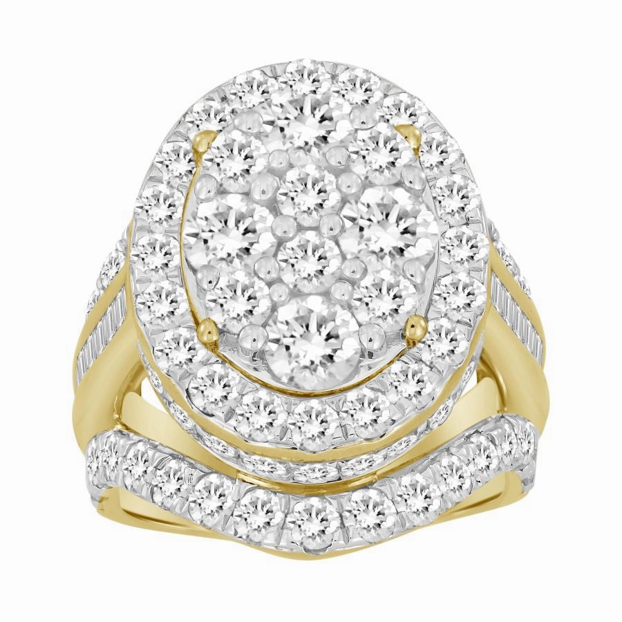 LADIES RING 5.00CT ROUND/BAGUETTE DIAMOND 10K YELLOW GOLD Event Ready Classic Detail