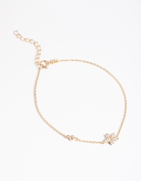 Gold Plated Sterling Silver Cubic Zirconia Flower Bracelet Charming Touch