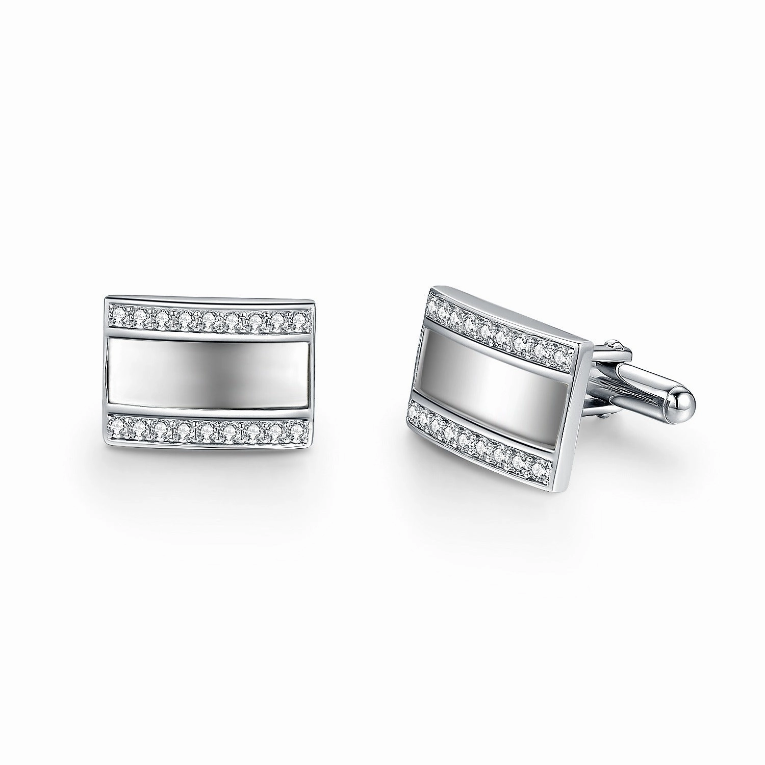 High gloss Easy Match Rhodium Plated Sterling Silver Mother of Pearl / Black Onyx and CZ Rectangular Cufflinks