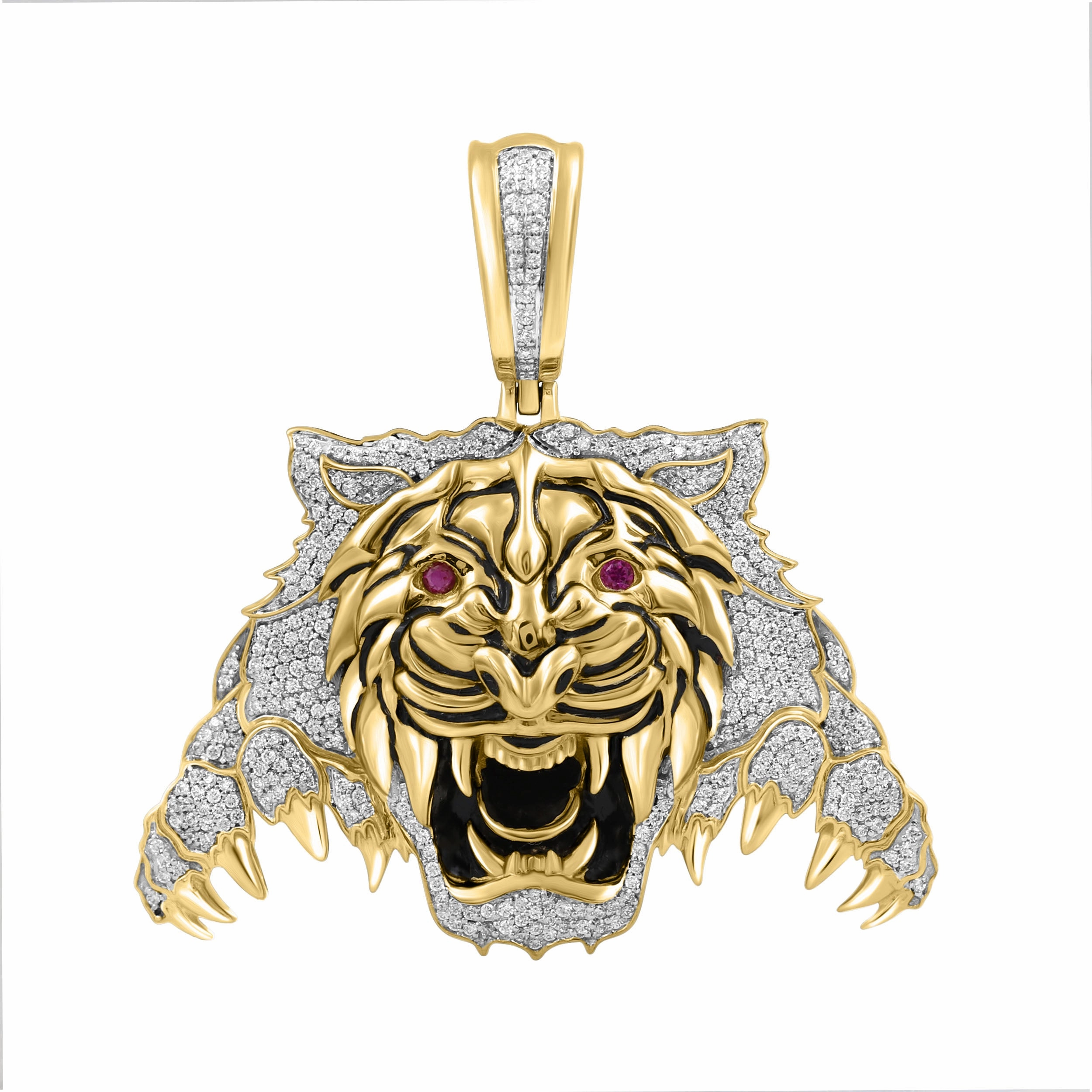 MEN'S CHARM PENDANT 1.00CT ROUND/RUBY DIAMOND 10K YELLOW GOLD Romantic Spark Refined Elegance