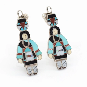 Everyday Wear Timeless Highlight Madeline Beyuka Zuni Handmade Olla Maiden Sterling Silver Inlay Earrings
