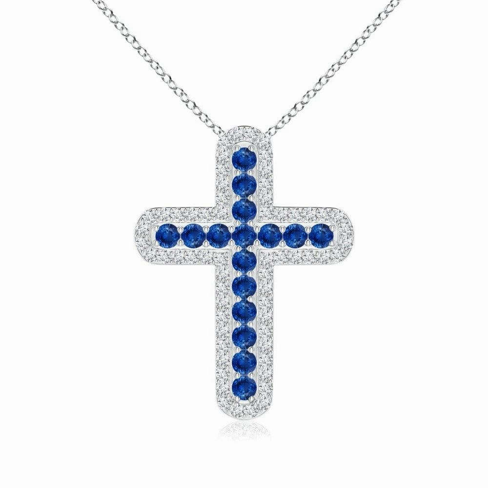 Blue Sapphire and White Sapphire Cross Pendant Bridal Choice