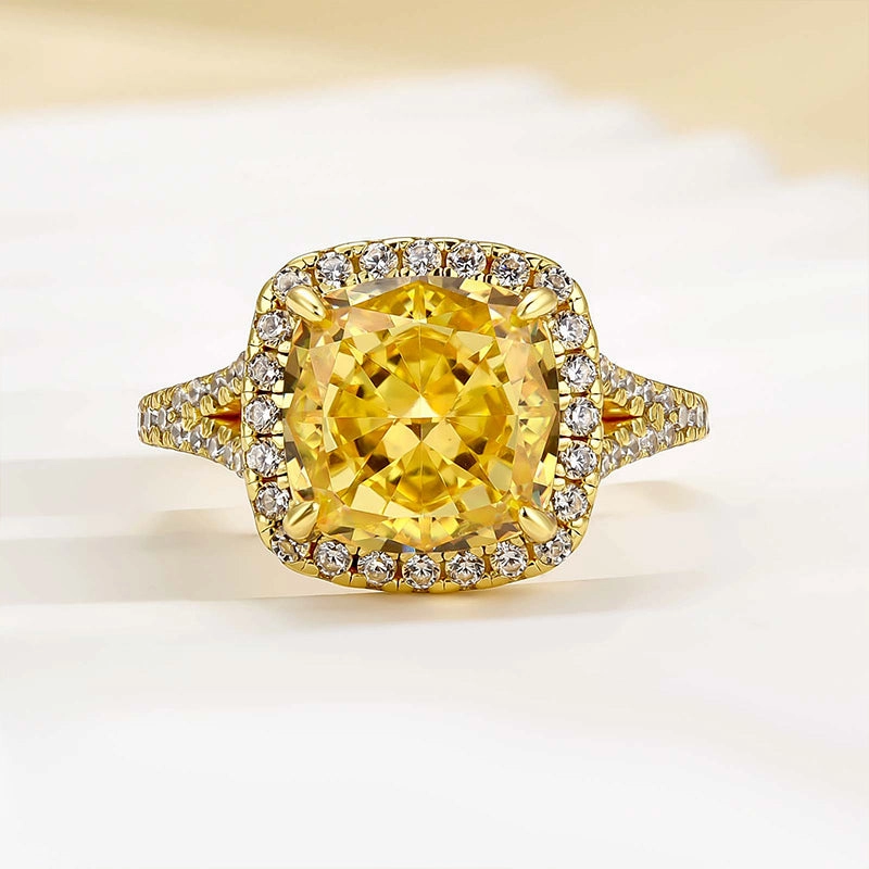 Louily Cushion Cut Yellow Sapphire Split Shank Engagement Ring In Sterling Silver Gift Ready Style