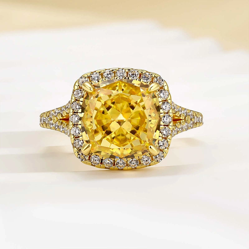 Louily Cushion Cut Yellow Sapphire Split Shank Engagement Ring In Sterling Silver Minimal Balance